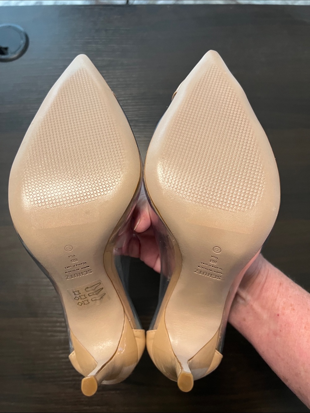 Schutz Cendi NWOB Transparent PVC Panel Nude Patent Leather Toe High Heels 8B - Picture 7 of 9